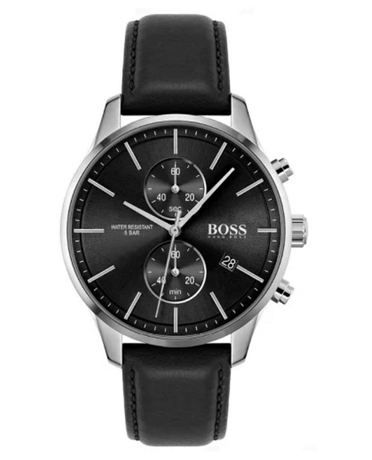 Hugo Associate HB 1513803  HB 1513803 кварцевые мужские часы черный циферблат, браслет кожаный — вид спереди